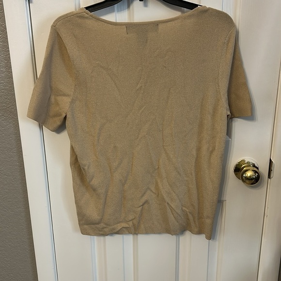 Dialogue Women’s (M) Beige/Tan Top Short Sleeve Square Neck Blouse Short Sleeve - Picture 2 of 5